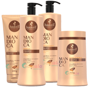 Kit Haskell Mandioca Shampoo Cond Mascara E Leave 1 Litro