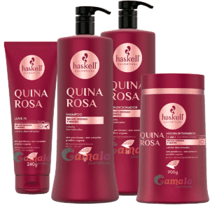 Kit Haskell Quina Rosa Shampoo Cond Máscara E Leave 1 Litro
