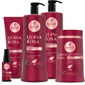Kit Haskell Quina Rosa Shampoo Cond Máscara Leave Serum 1 L