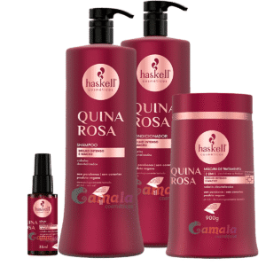 Kit Haskell Quina Rosa Shampoo Cond Máscara E Serum 1 Litro