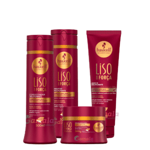Kit Haskell Liso Com Forca Shampoo Cond Mascara Leave 300ml