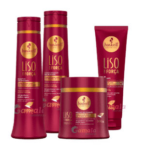 Kit Haskell Liso Com Forca Shampoo Cond Mascara Leave 500ml