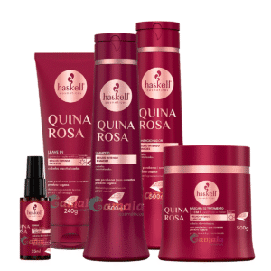 Kit Haskell Quina Rosa Shampoo Cond Másc Leave E Sérum 500ml