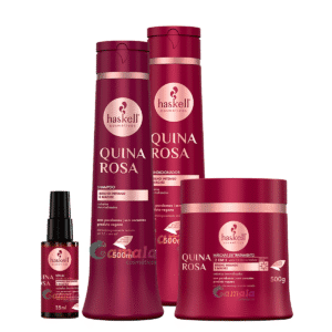 Kit Haskell Quina Rosa Shampoo Cond Máscara E Sérum 500ml