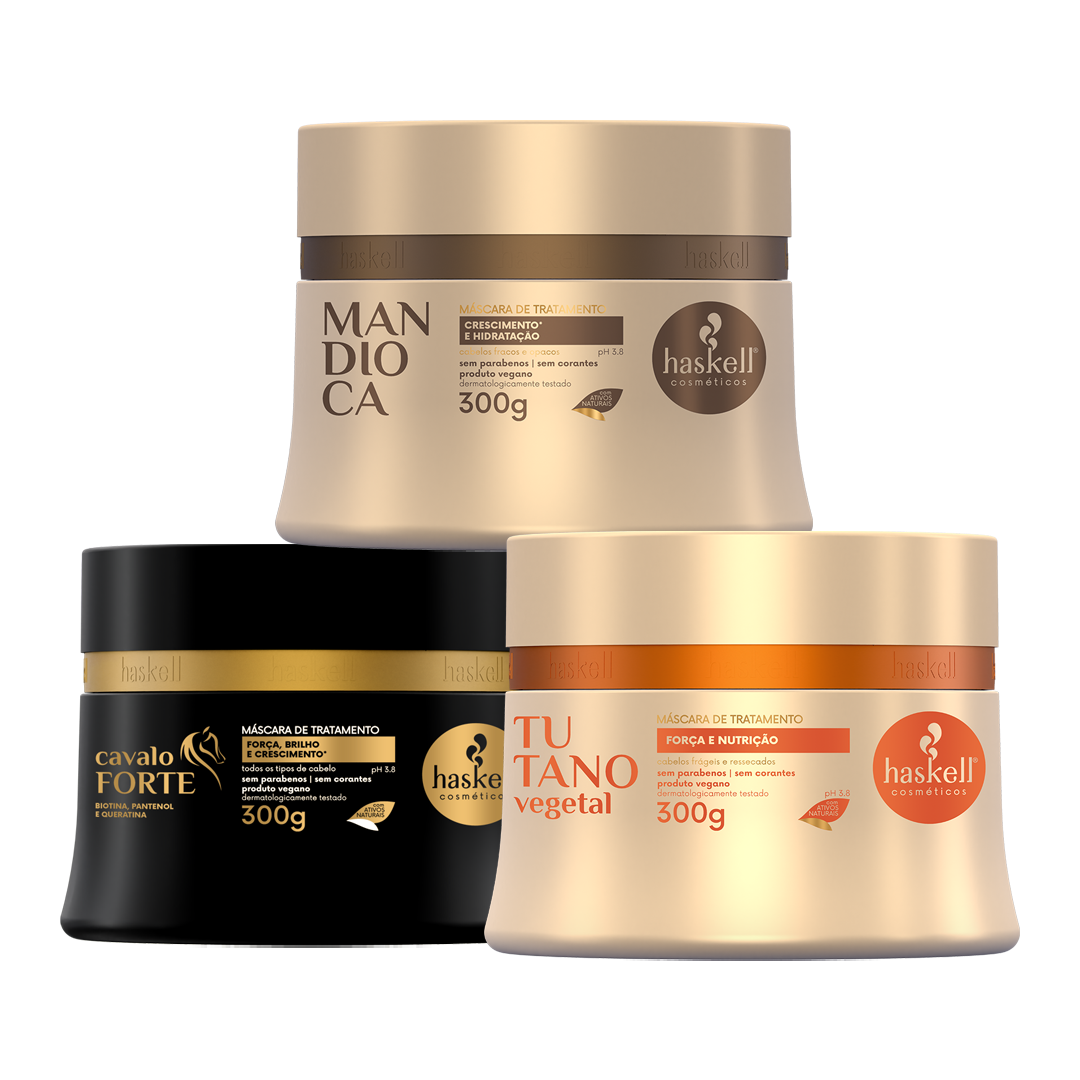 Kit Haskell Cronograma Cavalo Forte Mandioca Tutano 300g